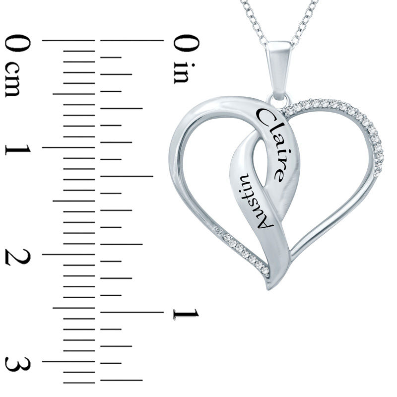 Couple's Diamond Accent Swirling Ribbons Heart Pendant in Sterling Silver (2 Names)
