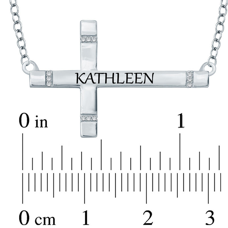 Main Image 2 of Diamond Accent Sideways Cross Necklace in Sterling Silver (1 Name)