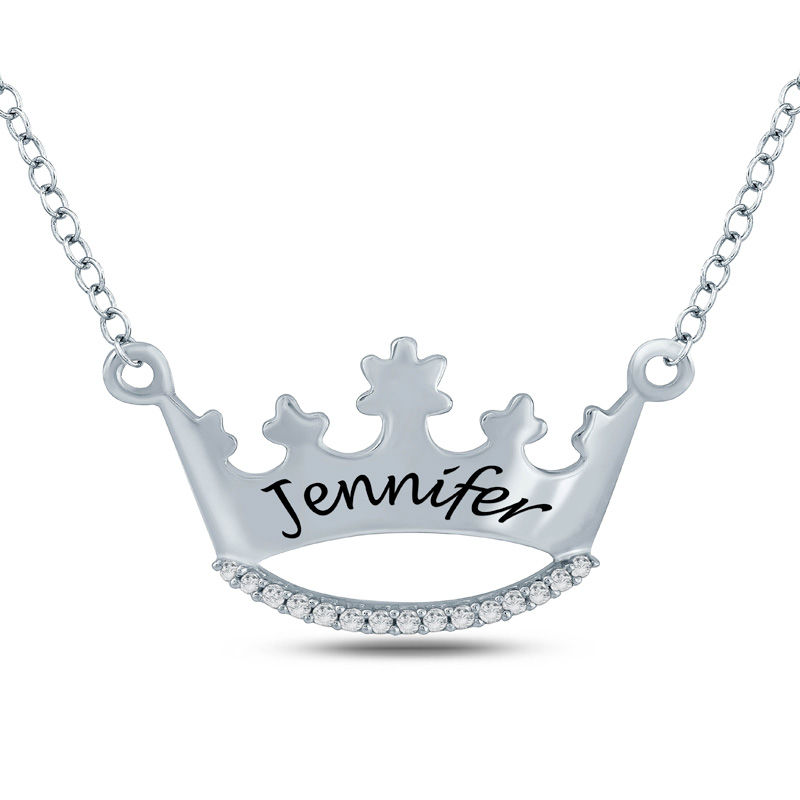 Main Image 1 of Diamond Accent Crown Necklace in Sterling Silver (1 Name)