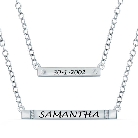 Diamond Accent Double Strand Bar Necklace in Sterling Silver (1 Name
