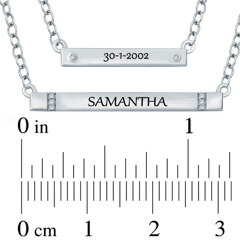 Main Image 2 of Diamond Accent Double Strand Bar Necklace in Sterling Silver (1 Name and Date)