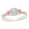Thumbnail Image 1 of 1/10 CT. T.W. Diamond Cushion Frame Heart-Sides Promise Ring in Sterling Silver and 10K Rose Gold