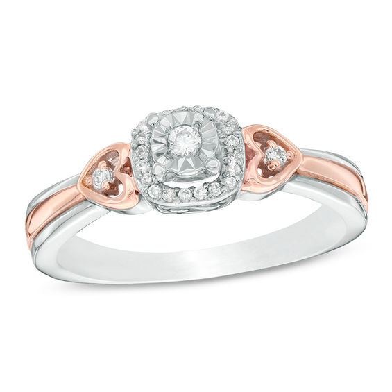 Diamond Promise Ring in Sterling Silver and 10k Rose Gold 1//10 cttw