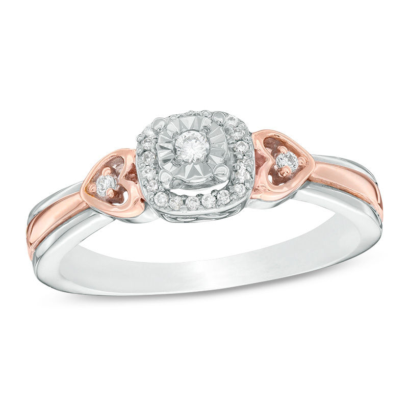 1 10 CT. T.W. Diamond Cushion Frame Heart Sides Promise Ring in