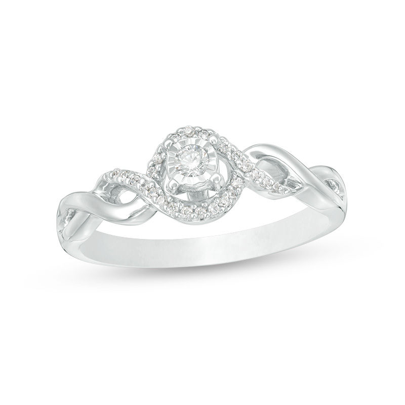 1/8 CT. T.W. Diamond Frame Twist Promise Ring in Sterling Silver