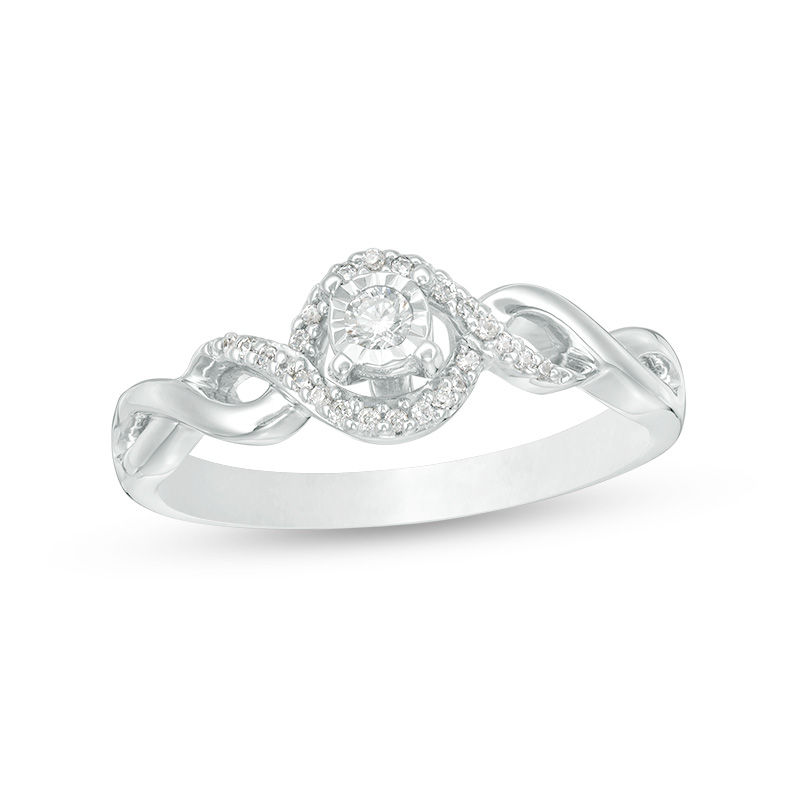 Main Image 1 of 1/8 CT. T.W. Diamond Frame Twist Promise Ring in Sterling Silver