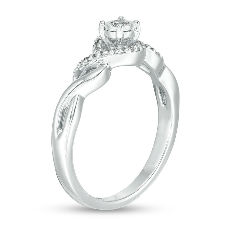 Main Image 2 of 1/8 CT. T.W. Diamond Frame Twist Promise Ring in Sterling Silver