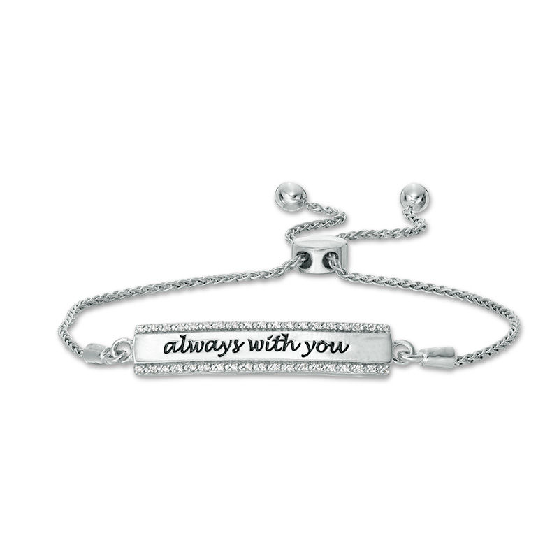 Main Image 1 of 1/15 CT. T.W. Diamond "Always with you" Bar Bolo Bracelet in Sterling Silver - 9.5"
