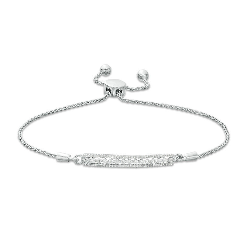 Main Image 1 of 1/4 CT. T.W. Diamond Multi-Row Bar Bolo Bracelet in Sterling Silver - 9.5"