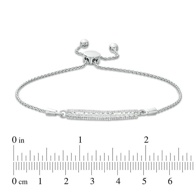 1/4 CT. T.W. Diamond Multi-Row Bar Bolo Bracelet in Sterling Silver - 9.5"