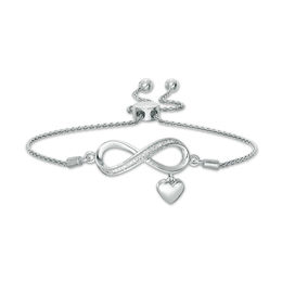 Diamond Accent Infinity and Heart Charm Bolo Bracelet in Sterling Silver - 9.5&quot;
