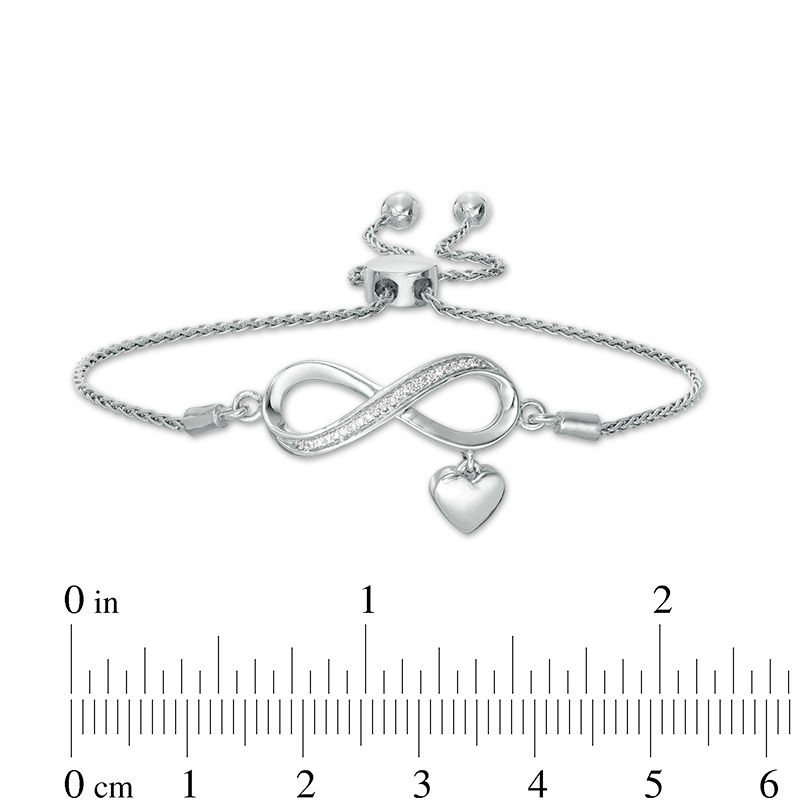 Main Image 3 of Diamond Accent Infinity and Heart Charm Bolo Bracelet in Sterling Silver - 9.5"