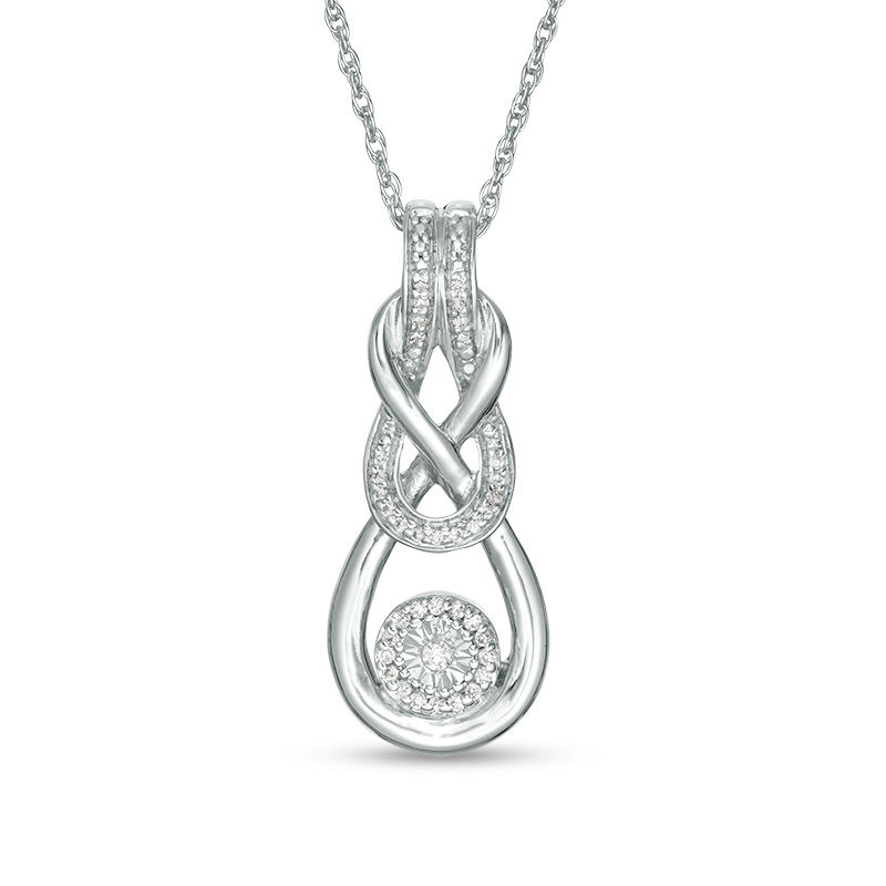Main Image 1 of 1/10 CT. T.W. Diamond Frame Infinity Knot Pendant in Sterling Silver