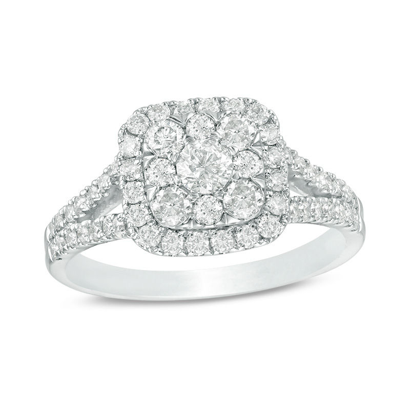 Main Image 1 of 1 CT. T.W. Composite Diamond Cushion Frame Engagement Ring in 10K White Gold