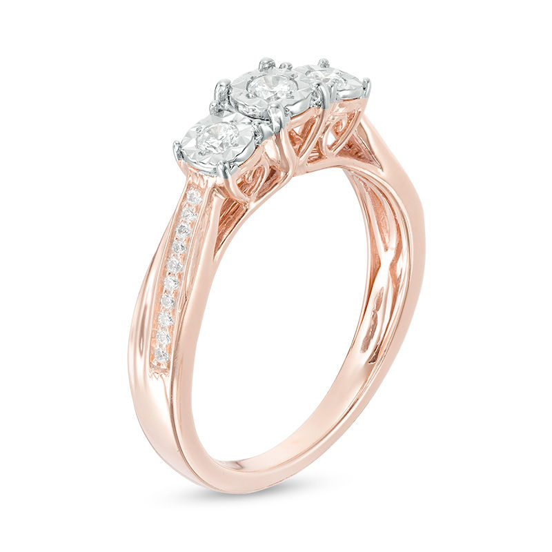 1/4 CT. T.W. Diamond Past Present Future® Engagement Ring in 10K Rose Gold