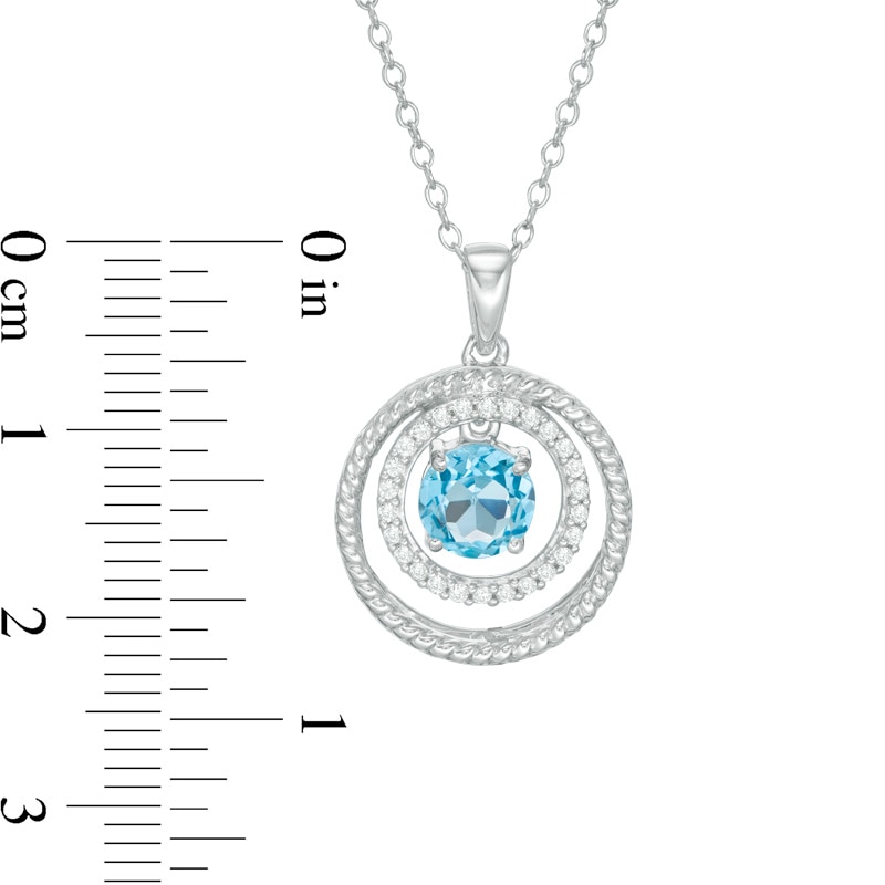 Main Image 2 of 6.0mm Swiss Blue Topaz and Lab-Created White Sapphire Pendant in Sterling Silver