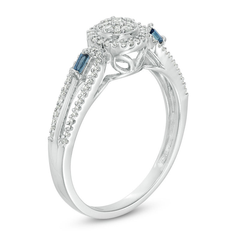 1/5 CT. T.W. Composite Diamond Frame with Blue Sapphire Sides Promise Ring in 10K White Gold