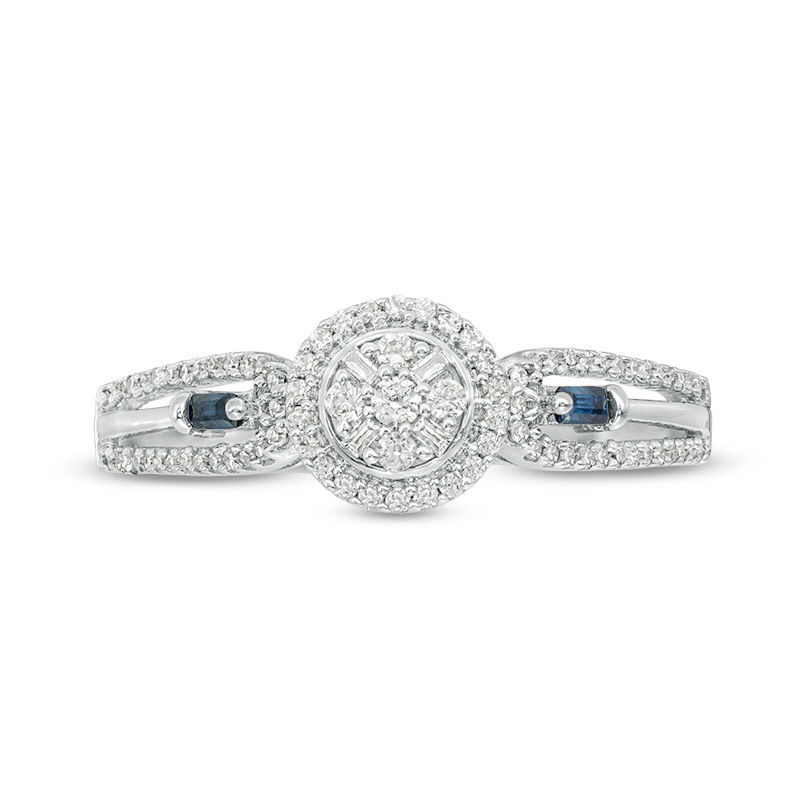 1/5 CT. T.W. Composite Diamond Frame with Blue Sapphire Sides Promise Ring in 10K White Gold