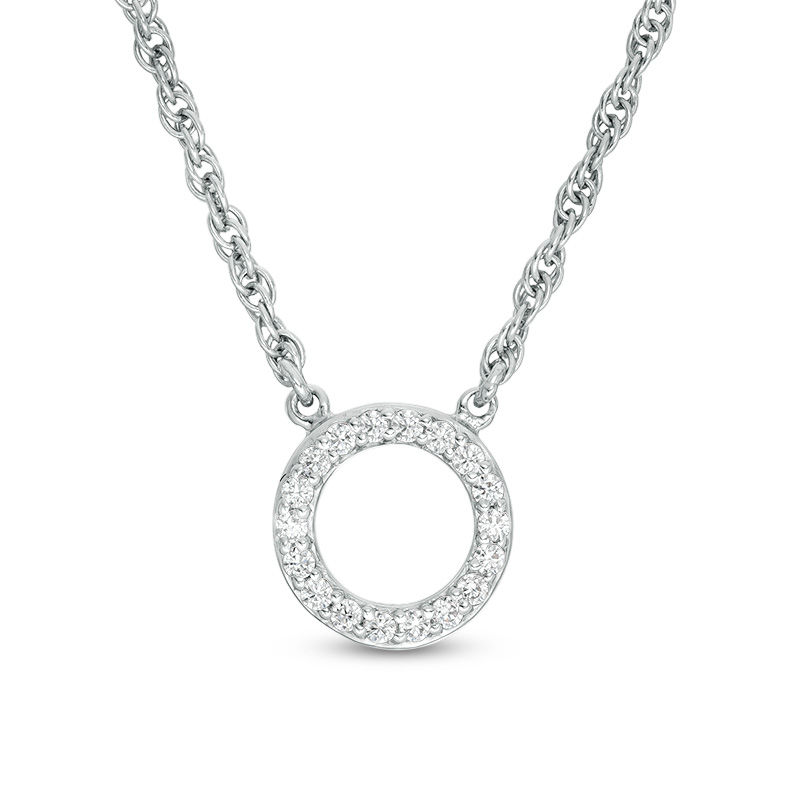 Main Image 1 of 1/10 CT. T.W. Diamond Circle Outline Necklace in 10K White Gold