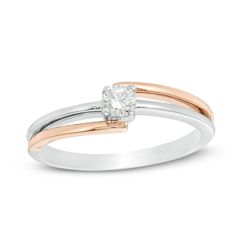 1/10 CT. Diamond Solitaire Bypass Promise Ring in 10K Two-Tone Gold