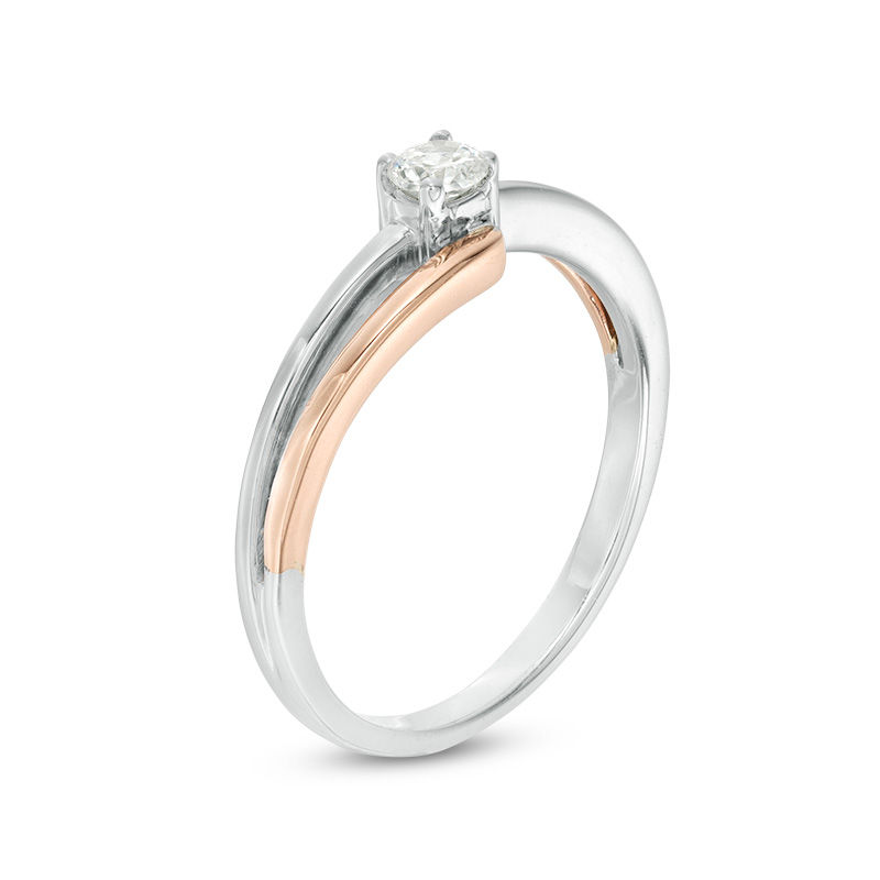 Main Image 2 of 1/10 CT. Diamond Solitaire Bypass Promise Ring in 10K Two-Tone Gold