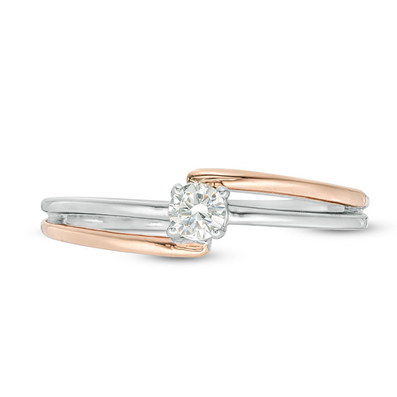 1/10 CT. Diamond Solitaire Bypass Promise Ring in 10K Two-Tone Gold