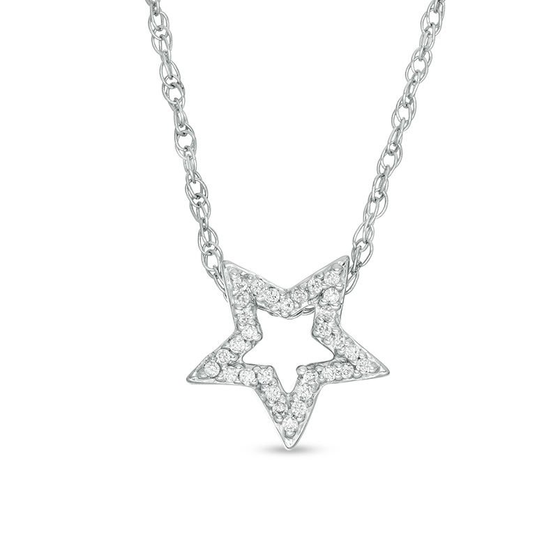 Main Image 1 of 1/10 CT. T.W. Diamond Star Outline Pendant in 10K White Gold