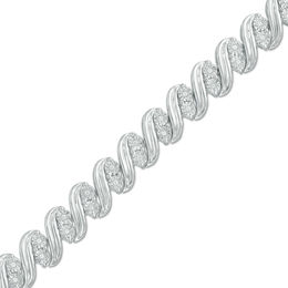 1/4 CT. T.W. Diamond Two-Stone &quot;S&quot; Bracelet in Sterling Silver - 7.5&quot;