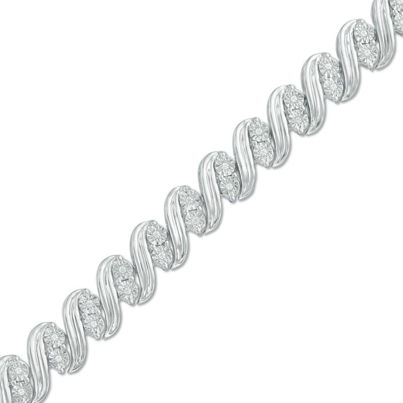 1/4 CT. T.W. Diamond Two-Stone "S" Bracelet in Sterling Silver - 7.5"