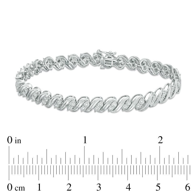 1/4 CT. T.W. Diamond Two-Stone "S" Bracelet in Sterling Silver - 7.5"