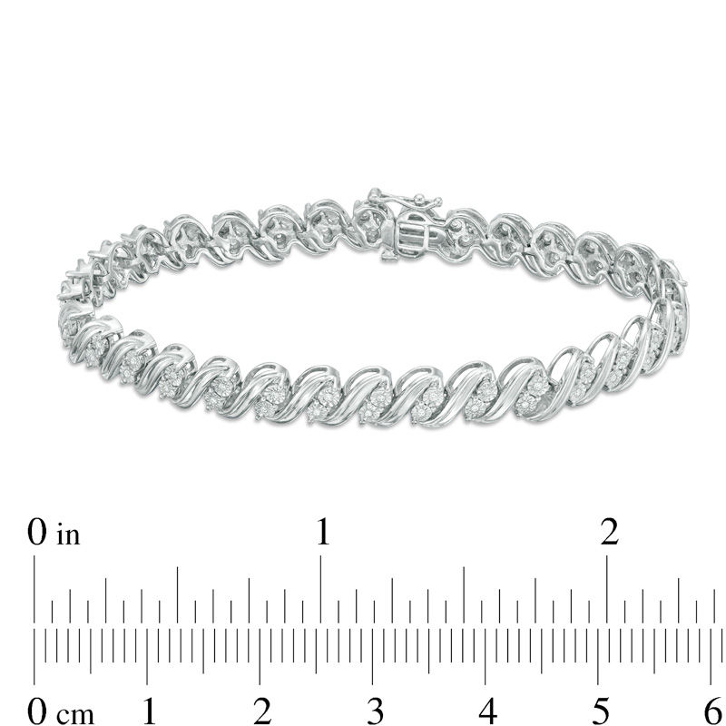 Main Image 3 of 1/4 CT. T.W. Diamond Two-Stone "S" Bracelet in Sterling Silver - 7.5"