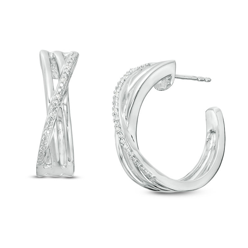Diamond Accent Criss-Cross Hoop Earrings in Sterling Silver