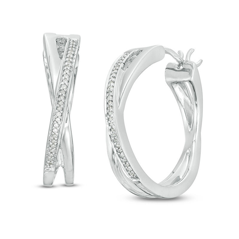 Main Image 1 of 1/10 CT. T.W. Diamond "X" Hoop Earrings in Sterling Silver