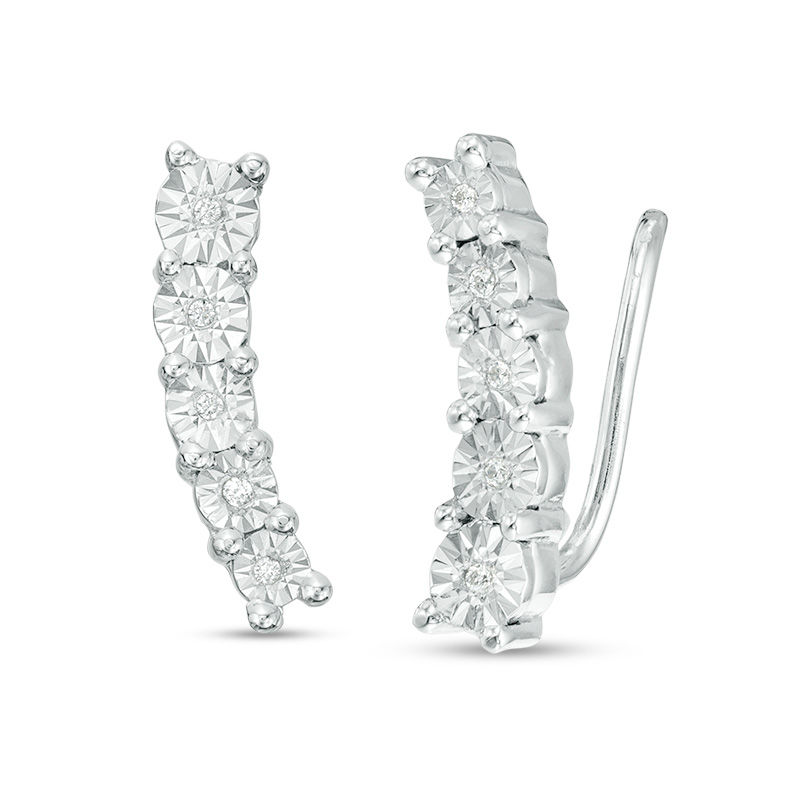 Main Image 1 of Diamond Accent Curved Crawler Earrings in Sterling Silver