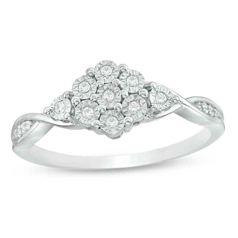 Main Image 1 of 1/10 CT. T.W. Composite Diamond Twist Shank Ring in Sterling Silver