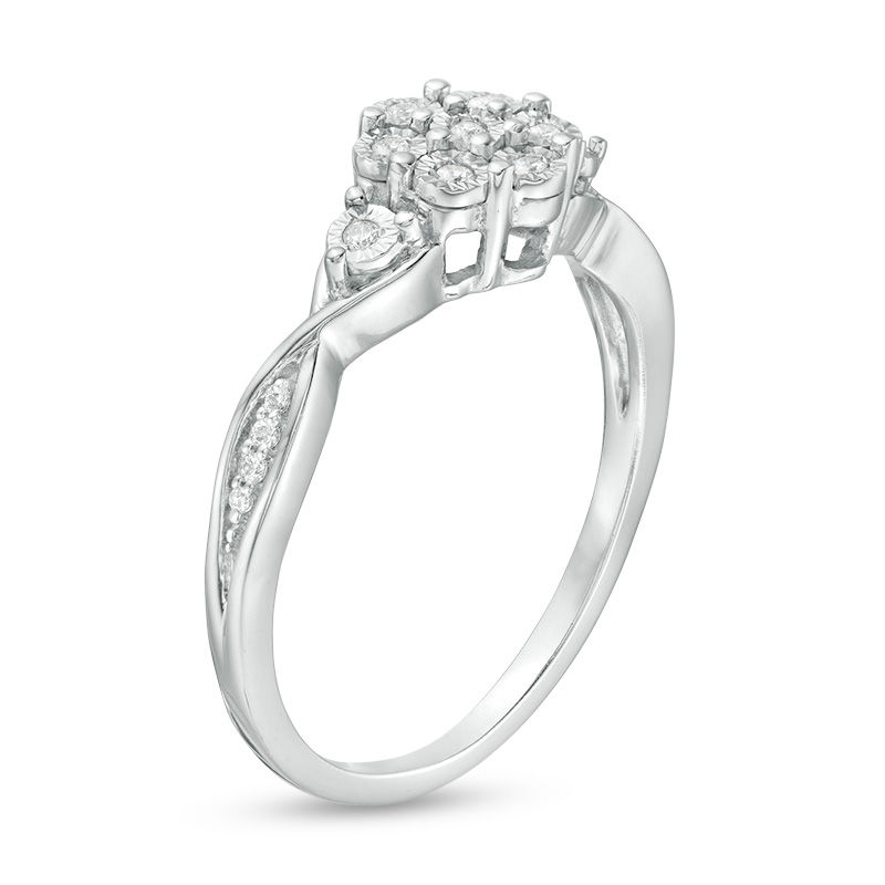 Main Image 2 of 1/10 CT. T.W. Composite Diamond Twist Shank Ring in Sterling Silver