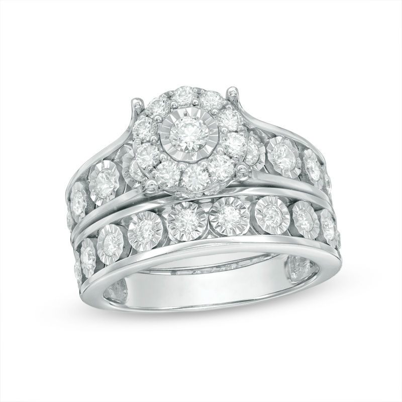 Main Image 1 of 1 CT. T.W. Diamond Frame Bridal Set in 10K White Gold