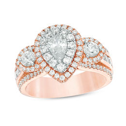 2 CT. T.W. Pear-Shaped Diamond Past Present Future® Double Frame Engagement Ring in 14K Rose Gold