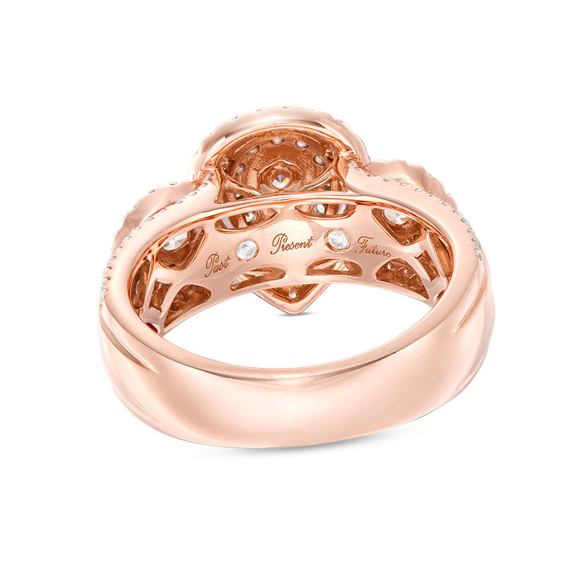 2 CT. T.W. Pear-Shaped Diamond Past Present Future® Double Frame Engagement Ring in 14K Rose Gold