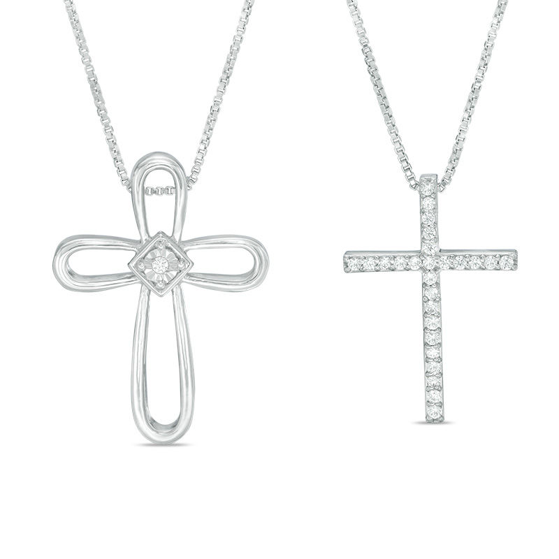 Main Image 2 of Convertibilities 1/6 CT. T.W. Diamond Cross Three-in-One Pendant in Sterling Silver