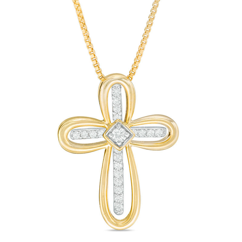 Convertibilities 1/10 CT. T.W. Diamond Cross Three-in-One Pendant in 10K Gold