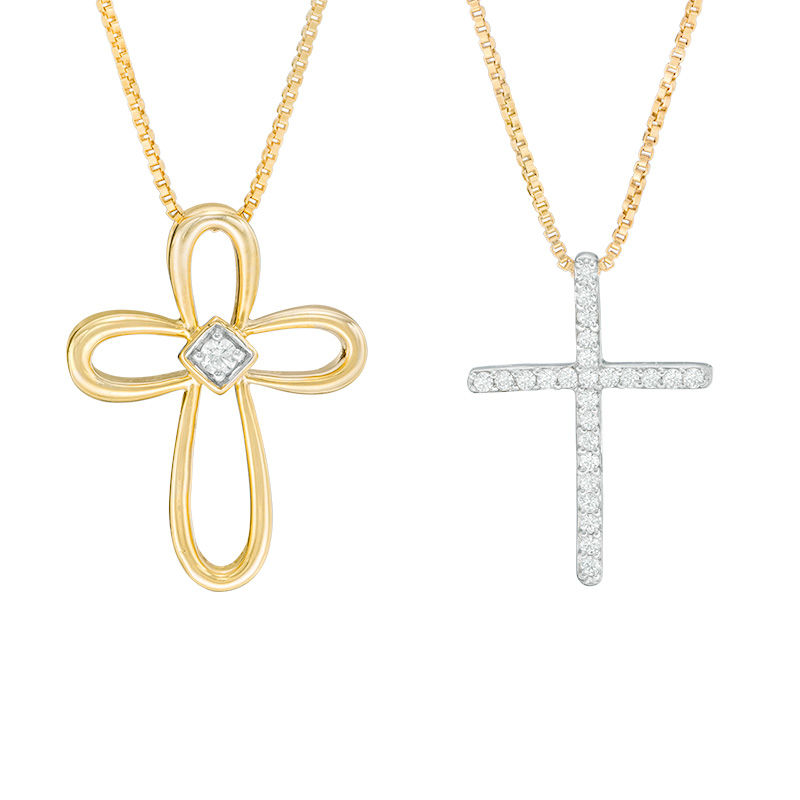 Convertibilities 1/10 CT. T.W. Diamond Cross Three-in-One Pendant in 10K Gold