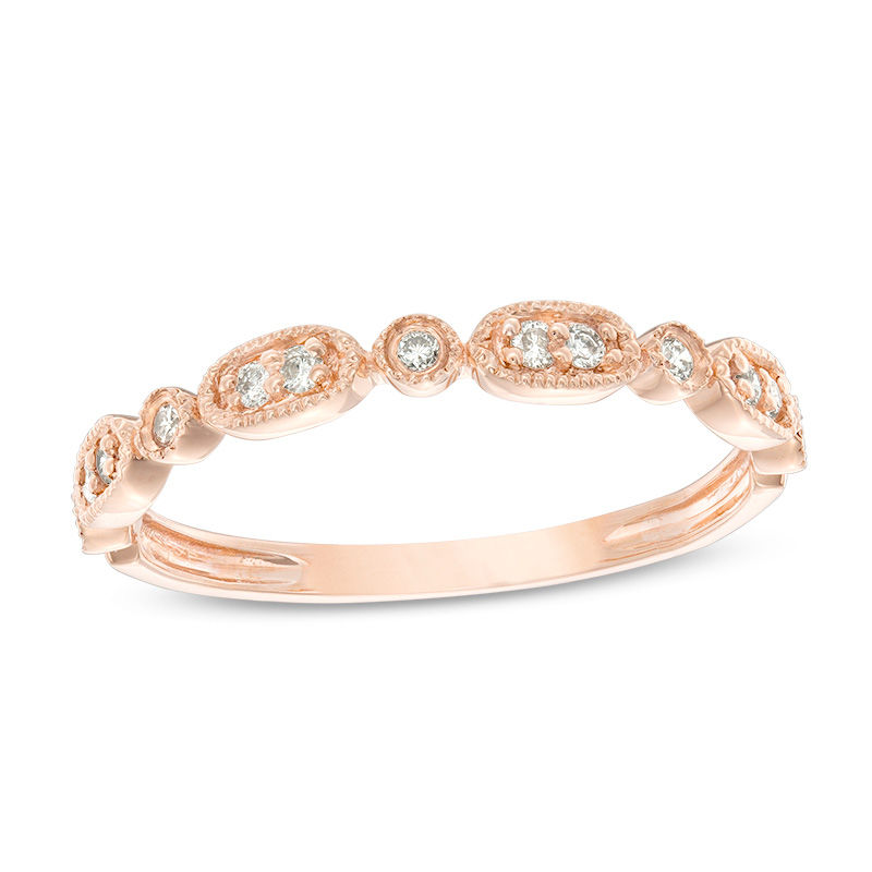 Main Image 1 of 1/8 CT. T.W. Diamond Alternating Vintage-Style Stackable Band in 10K Rose Gold