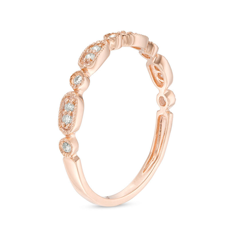 Main Image 2 of 1/8 CT. T.W. Diamond Alternating Vintage-Style Stackable Band in 10K Rose Gold