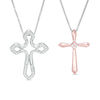 Thumbnail Image 1 of Convertibilities 1/6 CT. T.W. Diamond Gothic-Style Cross Three-in-One Pendant in Sterling Silver and 10K Rose Gold