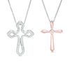 Thumbnail Image 1 of Convertibilities 1/6 CT. T.W. Diamond Gothic-Style Cross Three-in-One Pendant in Sterling Silver and 10K Rose Gold