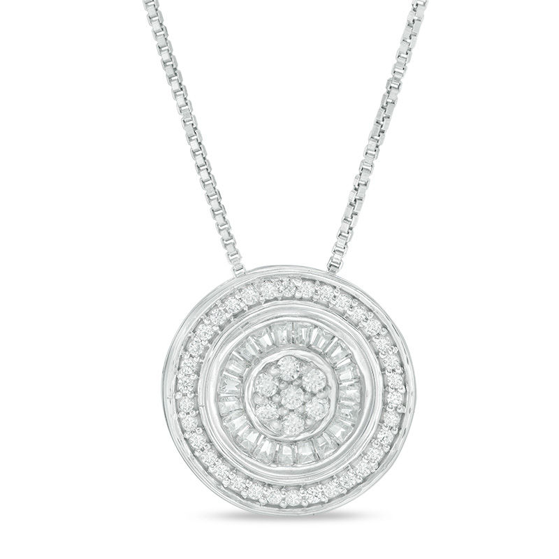 Main Image 1 of Convertibilities 1/4 CT. T.W. Baguette and Round Diamond Circle Three-in-One Pendant in Sterling Silver