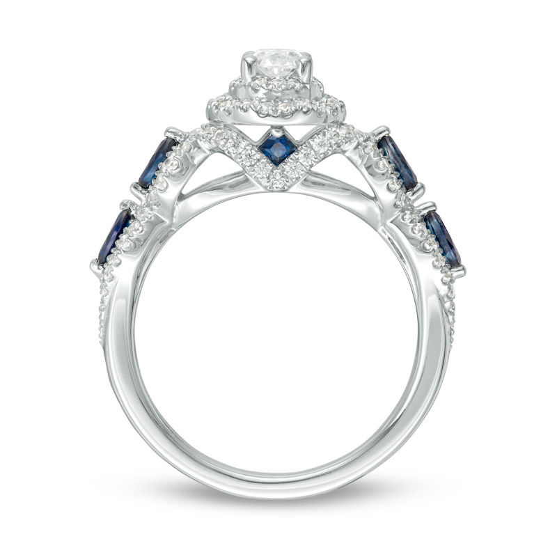 Main Image 3 of Vera Wang Love Collection 1 CT. T.W. Oval Diamond and Blue Sapphire Frame Engagement Ring in 14K White Gold