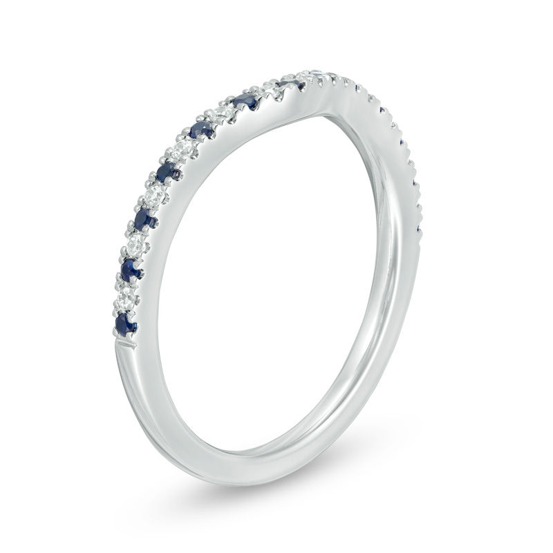 Main Image 2 of Vera Wang Love Collection Blue Sapphire and 1/15 CT. T.W. Diamond Contour Wedding Band in 14K White Gold