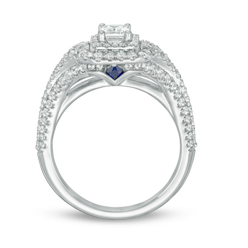 Vera Wang Love Collection 1-1/3 CT. T.W. Emerald-Cut Diamond Frame Arrow-Sides Engagement Ring in 14K White Gold